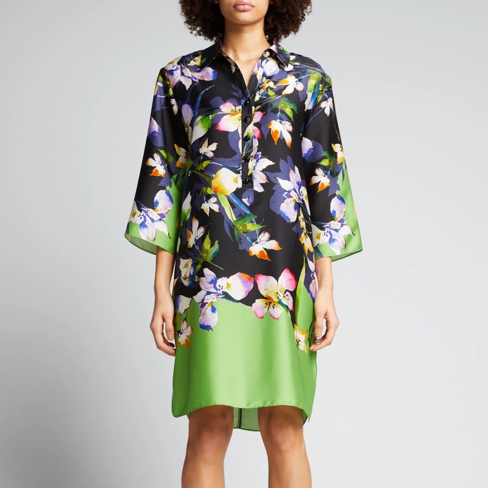 Teri Jon Floral-Print Collared Shift Dress